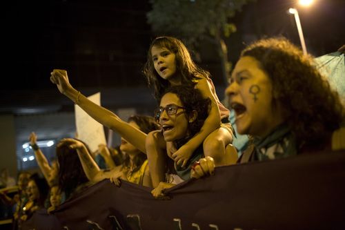 The protest also comes before the Brazilian government will debate the high-profile case of a woman who wanted an abortion because her child would emotionally and financially affect her family. Picture: AP.