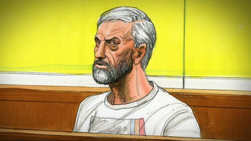 A sketch of Borce Ristevski in the courtroom.