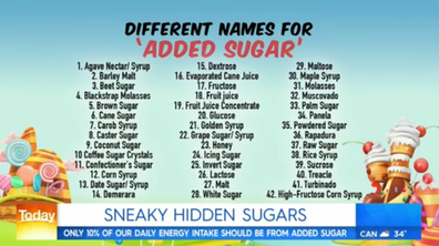 Different names for sugar on food labels