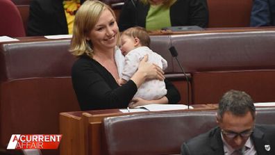 Greens Senator Larissa Waters, in 2017 when she breastfed her daughter on the floor of federal parliament.