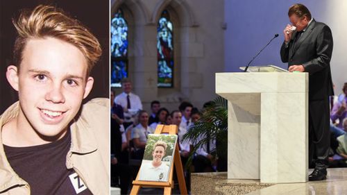 Cole Miller (left) and mourners at his funeral. (Supplied)