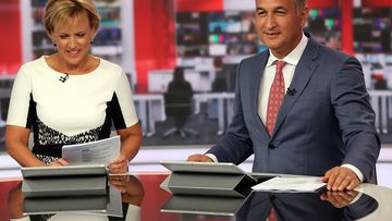 News presenters Hilary Barry and Mike McRoberts during the first episode of MediaWorks new nightly news show, Newshub, in 2016.