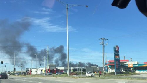 A large fire is burning at a factory in Dandenong South. (Sharon A Leach via Facebook).