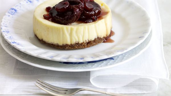 Baked ricotta cakes with amaretti crust and Vin Santo-soaked fruit