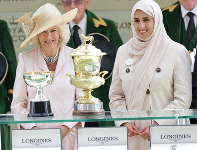 Queen Camilla presents the Prince of Wales Stakes on day two of Royal Ascot 2023 at Ascot Racecourse on June 21, 2023 in Ascot, England