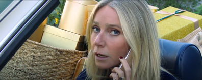 Gwyneth Paltrow pretends to take a call from Martha Stewart in her 2022 Christma Gift Guide promo video.