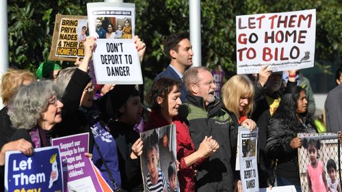 Refugee support advocates gathered ahead of a hearing at the Federal Court in Melbourne today.