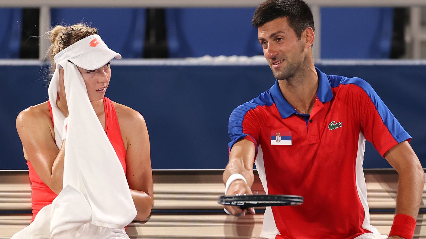 Novak Djokovic of Team Serbia and Nina Stojanovic 