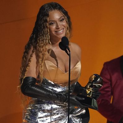 Beyonce accepts the award for best dance/electronic music album for "Renaissance" at the 65th annual Grammy Awards on Sunday, Feb. 5, 2023, in Los Angeles. (AP Photo/Chris Pizzello)