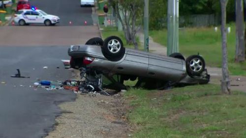 The man died when his car flipped onto its roof and burst into flames. (9NEWS)