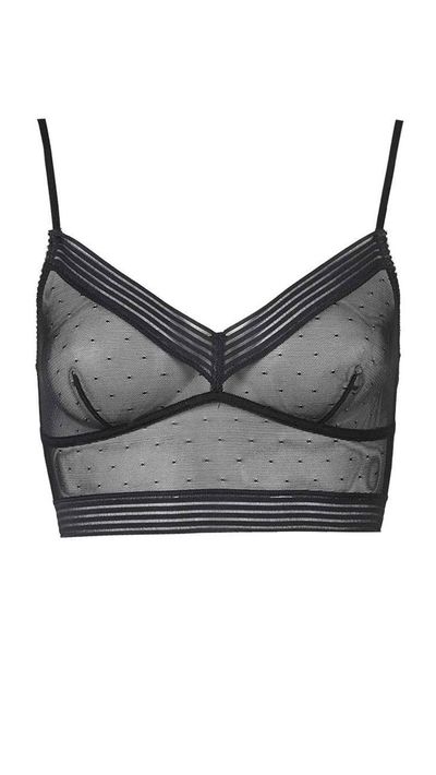 <p><a href="http://www.topshop.com/en/tsuk/product/clothing-427/lingerie-2313836/mesh-bralet-and-tanga-knickers-4195174?bi=201&amp;ps=200">Bralet from Mesh Bralet and Tanga Knickers set, approx. $50 for set, Topshop</a></p>