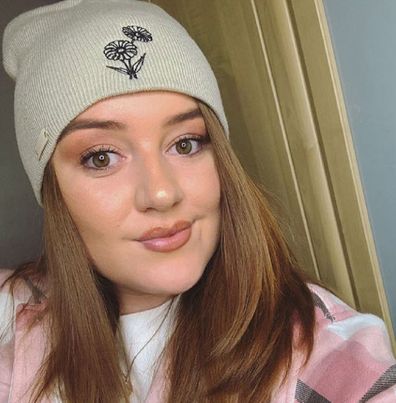 Woman from Wales stroke victim wearing beanie fundraiser