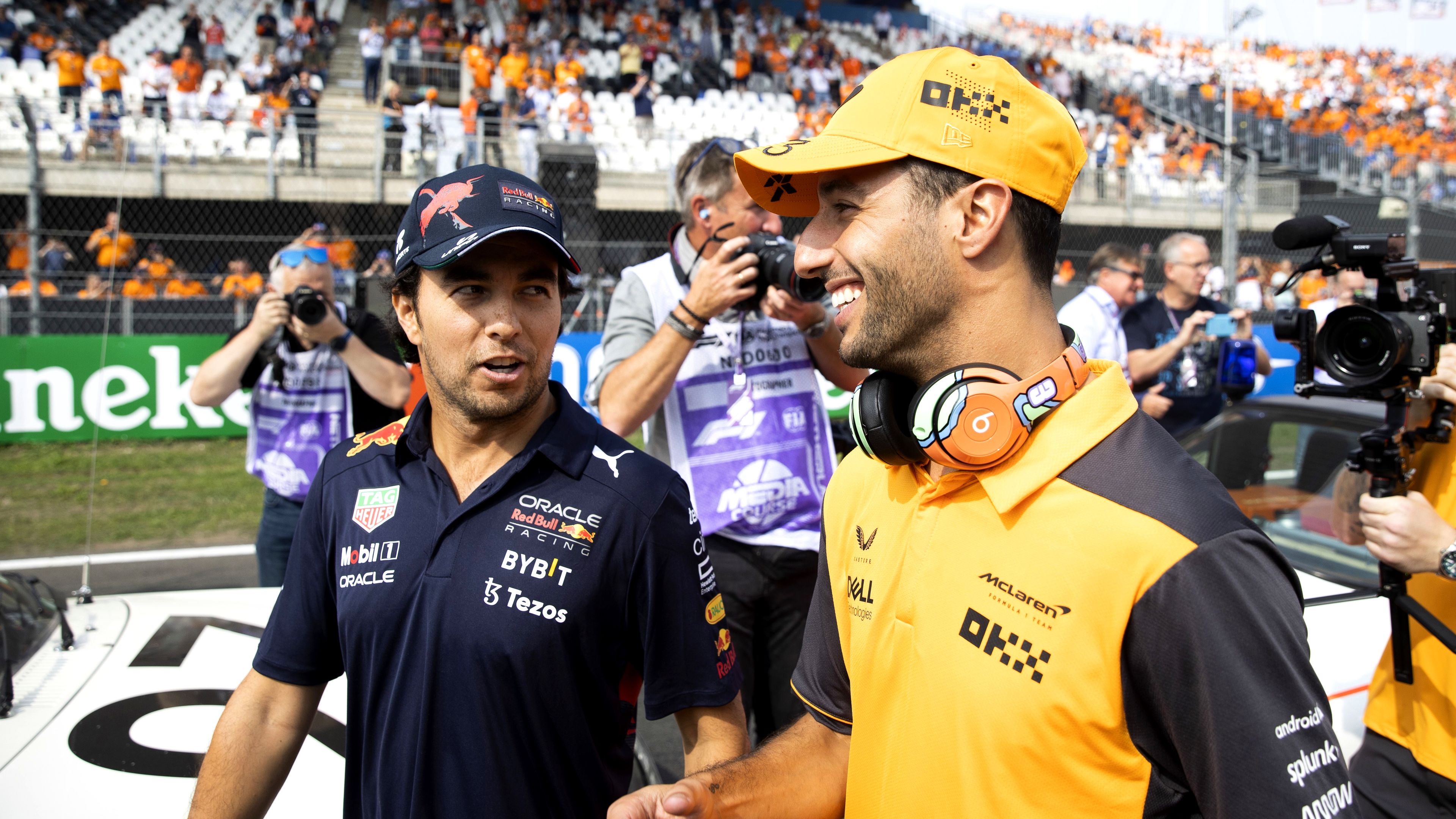 Sergio Perez (left) joined Red Bull in 2021 fresh off his first Formula 1 in Bahrain.