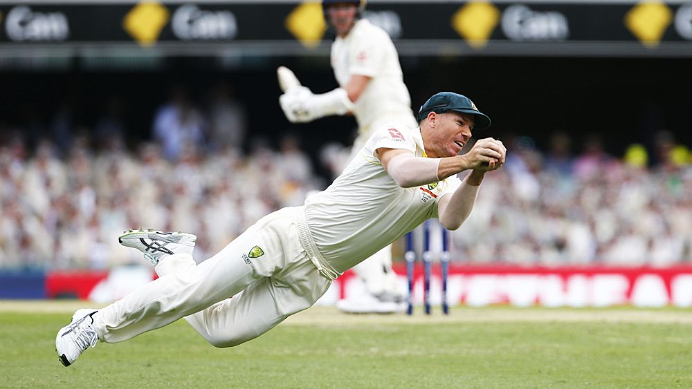 Ashes 2017: Australia's David Warner takes incredible catch to dismiss England batsman Jake Ball