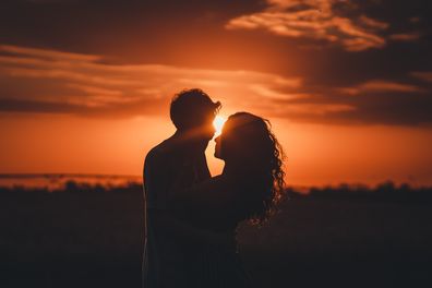 Couple, sunset, romantic