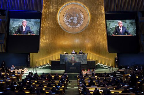 Antonio Guterres, o secretário-geral da ONU, aborda a 80ª sessão da ONU na sede das Nações Unidas no início da semana de alto nível.