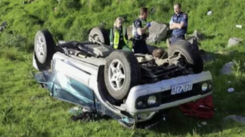 The Bennett's crumpled car. (9NEWS)