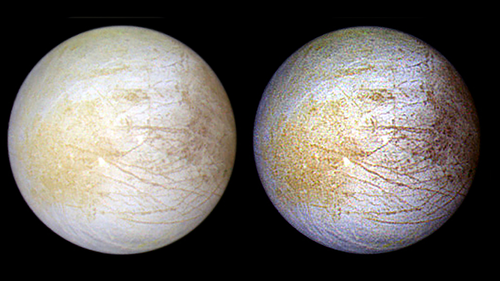 Jupiter's icy moon Europa is an ocean world encased beneath a thick crust of ice -- a place where snow floats upward.