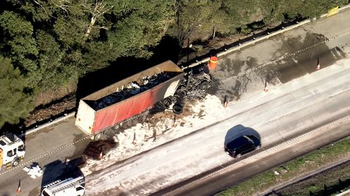 Spilled diesel and a burned truck caused major delays on the M1.