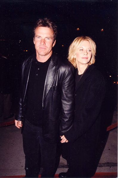 Dennis Quaid and Meg Ryan at the premiere of Hurlyburly in Los Angeles, 1998.