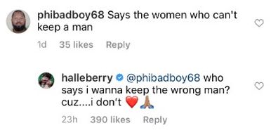 Halle Berry responds to trolls on Instagram, can't keep a man, comments