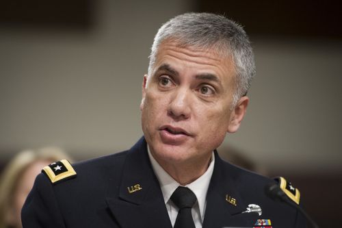 Army Lieutenant General Paul Nakasone appears before the Senate Armed Services Committee to discuss his qualifications as nominee to be National Security Agency Director and U.S. Cyber Command Commander, during a hearing on Capitol Hill in Washington, Thursday, March 1, 2018. (AP Photo/Cliff Owen)