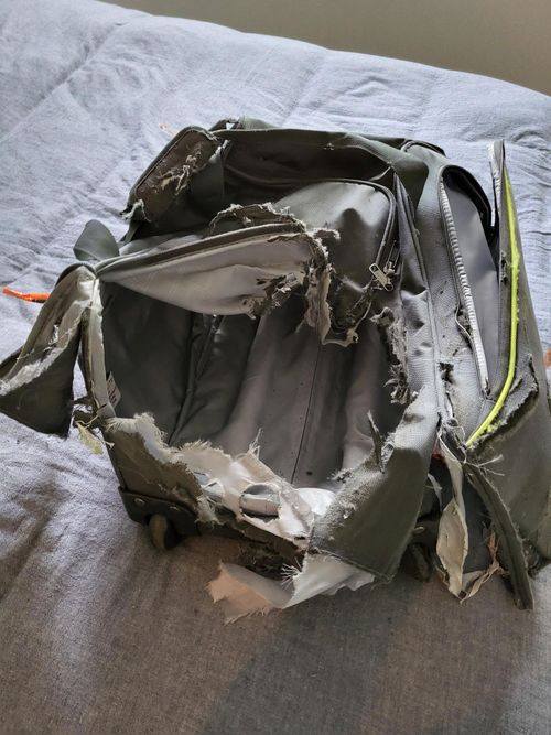 Damaged bag belonging to Andrew Glykidis 