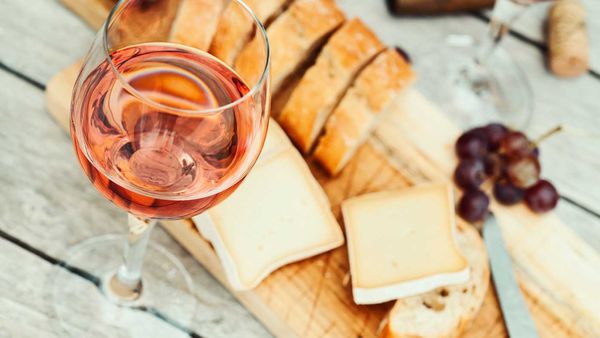 Rose wine and cheese board