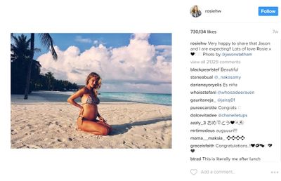 Ta dah! The big reveal. Rosie and Jason announce they're expecting via Instagram. Swoon.