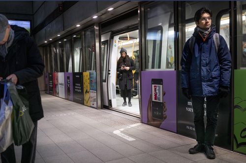 Noerreport Metrostation in Copenhagen Denmark on February 1, 2022 - the first day of Denmarks being without covid-19 restrictions. 