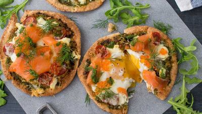 Whisky-cured salmon breakfast pizza