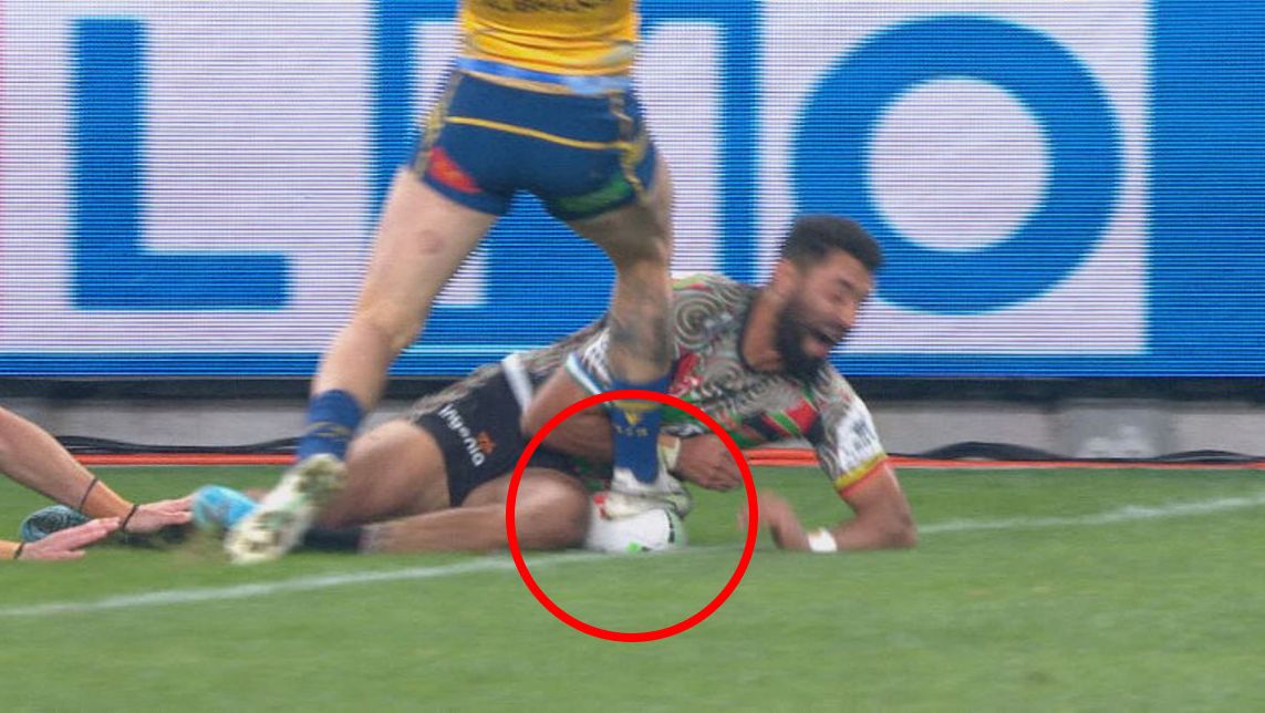 Clint Gutherson managed to get his boot underneath Alex Johnston&#x27;s arms to deny the Rabbitoh&#x27;s first try.