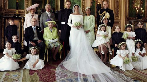 Meghan Markle and her mother Doria with members of the royal family at her wedding to Prince Harry. (Alexi Lubomirski)