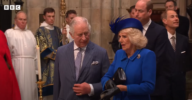 King Charles and Queen Consort Camilla at the Commonwealth Day service inside Westminster Abbey on March 13 2023.