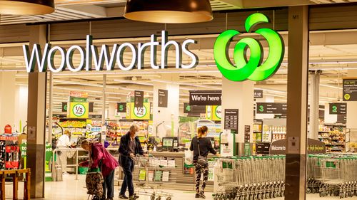 Sydney, Australia 2021-01-07: Exterior view of Woolworths Miranda supermarket during the COVID-19 pandemic lockdown