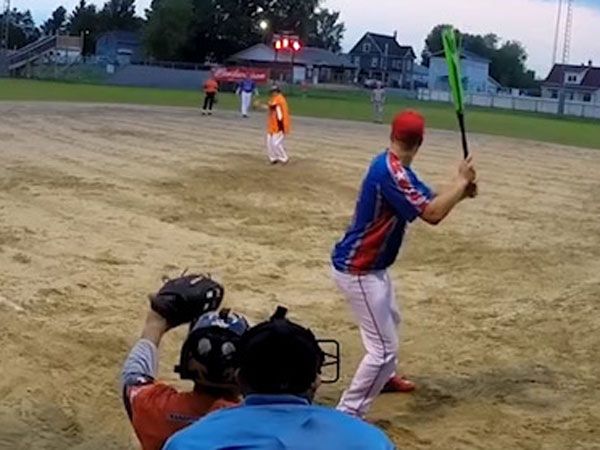 Softball player hits amazing switch hit homerun