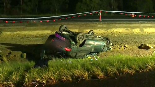 The car was found flipped on its roof half a kilometre away. (9NEWS)