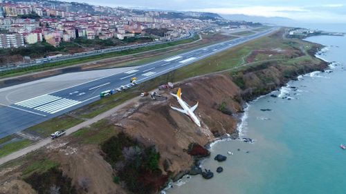 A commercial plane that skidded off a runway after landing in northern Turkey. (AAP)