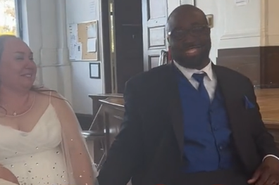Tracy and Anthony after listening to the bridesmaid's speech.