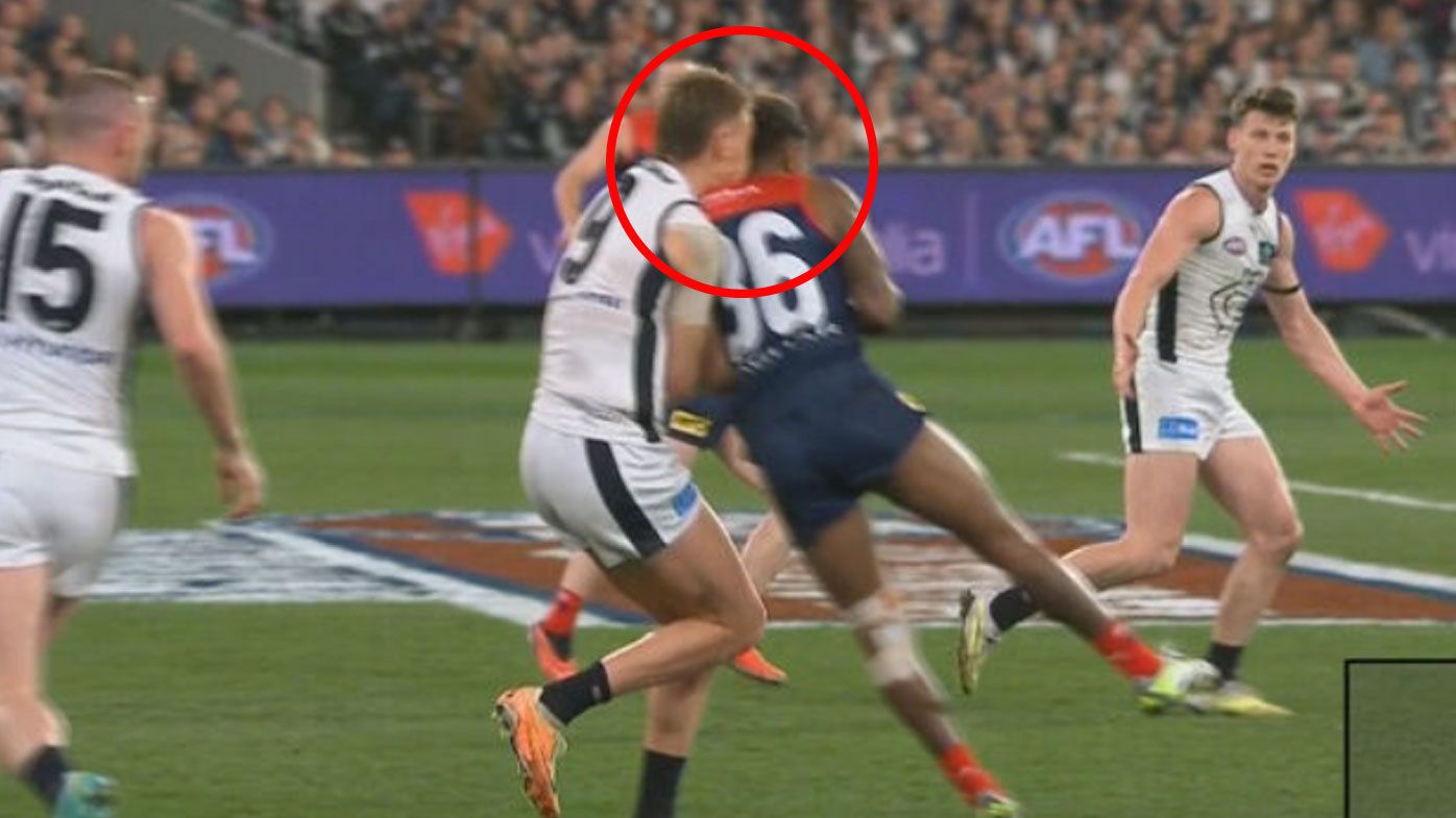 Melbourne&#x27;s Kysaiah Pickett could find himself in trouble after this bump on Carlton captain Patrick Cripps