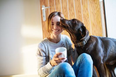 Dog licking owner's face