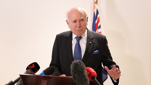 Former prime minister John Howard speaks to members of the media about the Bondi terror attack during a press conference in Sydney. Monday 16th December, 2025. 