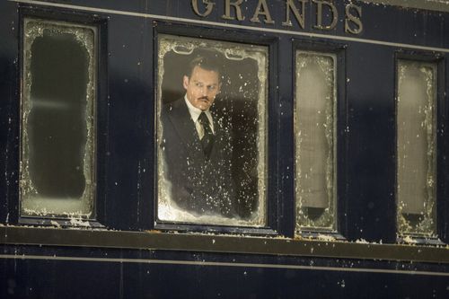 Johnny Depp on the train in the Murder on the Orient Express. (AAP) 