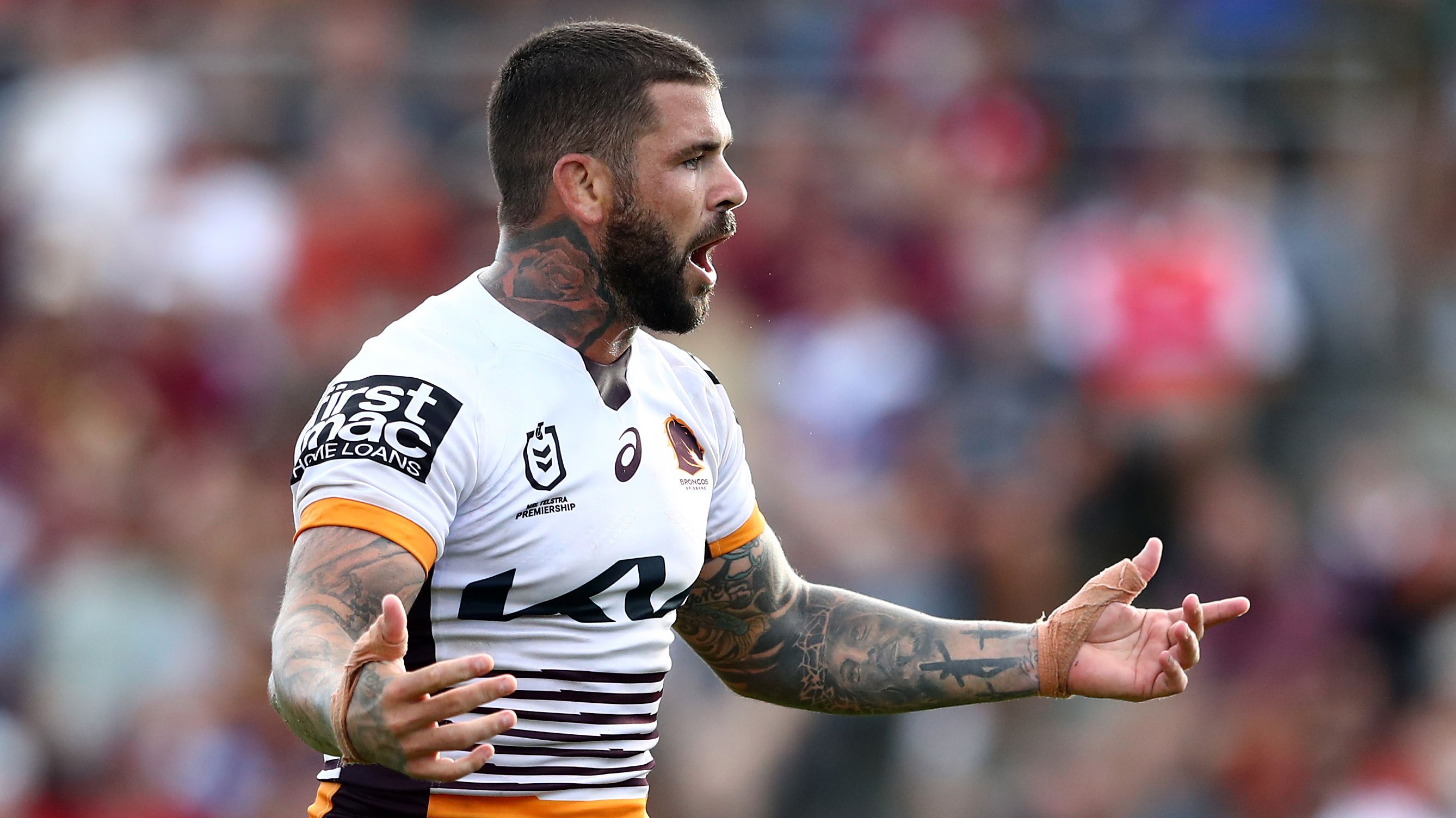 Adam Reynolds of the Broncos reacts during the round four NRL match between the New Zealand Warriors and the Brisbane Broncos at Moreton Daily Stadium, on April 02, 2022, in Brisbane, Australia. (Photo by Chris Hyde/Getty Images)
