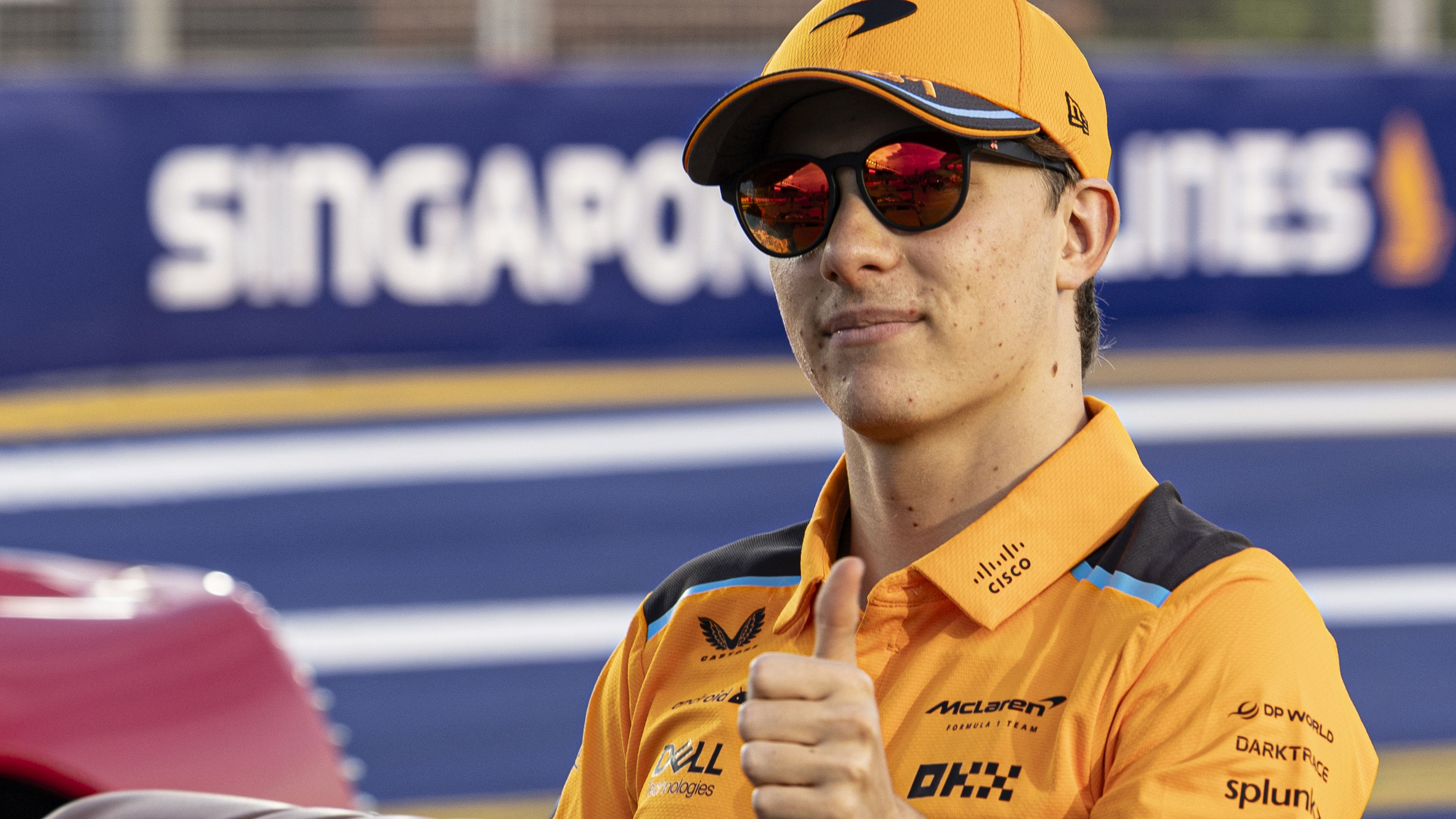 Oscar Piastri of Australia and McLaren looks during the drivers parade prior to the F1 Grand Prix of Singapore at Marina Bay Street Circuit on September 17, 2023 in Singapore, Singapore. (Photo by Edmund So/Eurasia Sport Images/Getty Images)