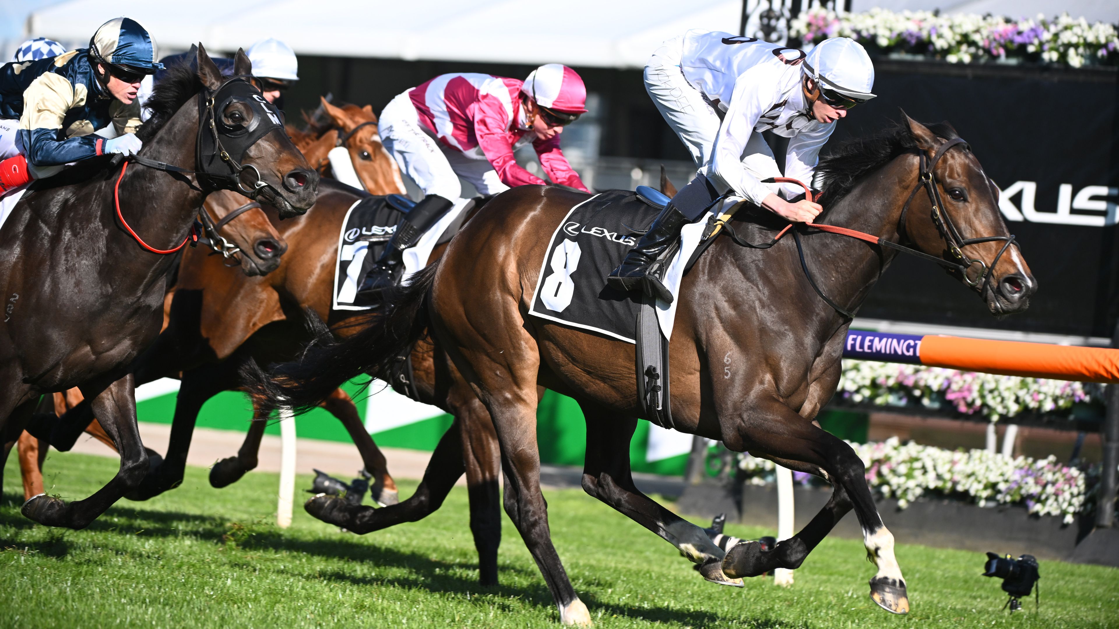Michael Dee riding Lunar Flare winning Race 6, the The Lexus Bart Cummings, during Turnbull Stakes Day at Flemington Racecourse on October 01, 2022 in Melbourne, Australia. (Photo by Vince Caligiuri/Getty Images)