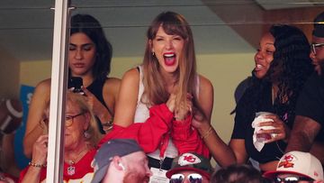 Taylor Swift reacts during the first half of a game between the Chicago Bears and the Kansas City Chiefs - Travis Kelce&#x27;s team - on September 24, 2023 in Kansas City, Missouri.