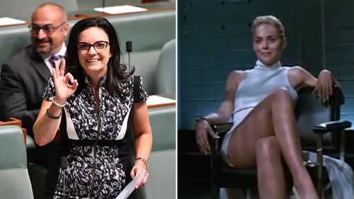 Ms Husar is accused of having a 'Basic Instinct' moment with felloew Labor MP Jason Clare, which he has categorically denied. The moment refers to a scene in the film featuring Sharon Stone. Pictures: Supplied