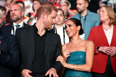 DUESSELDORF, GERMANY - SEPTEMBER 16: Prince Harry, Duke of Sussex, Meghan, Duchess of Sussex attend the closing ceremony of the Invictus Games Düsseldorf 2023 at Merkur Spiel-Arena on September 16, 2023 in Duesseldorf, Germany. (Photo by Chris Jackson/Getty Images for the Invictus Games Foundation)