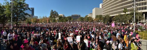 The supporters gathered at the Women's March in Los Angeles. (PA)